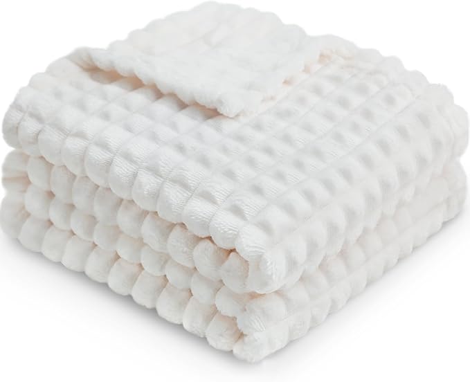 HOMRITAR Baby Blanket for Boys Girls Fleece Super Soft Plush Fuzzy Cozy Toddler Blanket with Square 3D Jacquard Grid Design Luxury Lightweight Bed Blanket for Newborn Infant Cream, 30 x 40 Inch