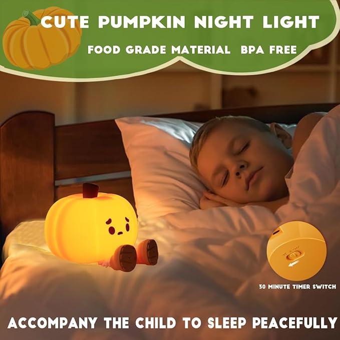 DREAMING MY DREAM Cute Pumpkin Lamp,Halloween Decor Night Light Silicone LED Lamp Rechargeable Bedside Touch Lamp,Nursery Pumpkin nightlight for Kids,Breastfeeding for Baby