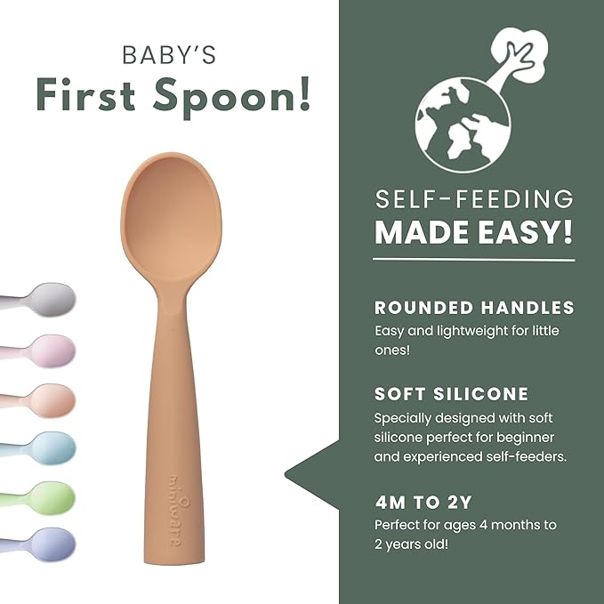 Miniware Silicone Baby Spoon for Training - BPA Free Baby Utensils - Baby Spoons Self Feeding 6 Months | 100% Food Grade Silicone - Modern & Dishwasher Safe Toddler | Dishwasher Safe (Grey and Toffee)