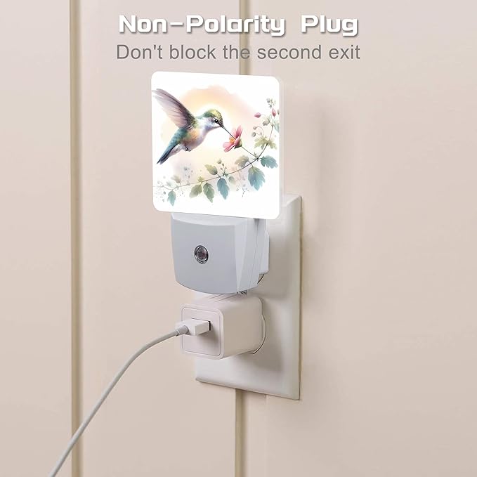 Groovy Hummingbird Flower Night Light for Kids, Watercolor Floral Bird Night Light Plug in with Dusk to Dawn Sensor, 0.5w Energy Saving Sleep Friendly Nightlight for Hallway Stairway Kitchen Bedroom