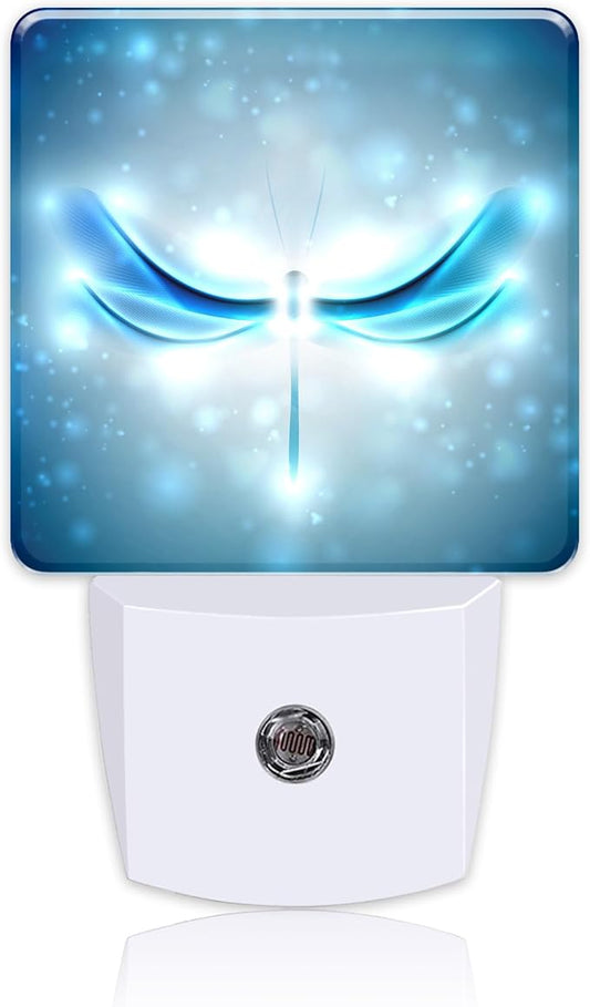 Night Light Plug into Wall Shiny Blue Abstract Dragonfly Night Light with Dusk to Dawn Sensor for Kid Girls Boys Women Men Room Decor, Hallway, Kitchen, Bathroom, Nursery, Stairs