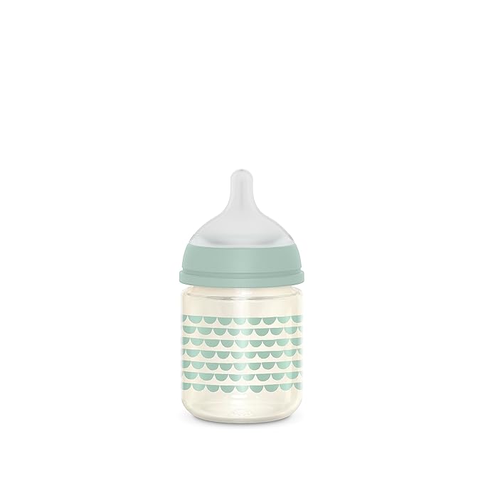 Suavinex Bonhomia Glass Baby Bottle with SX PRO Silicone Nipple, Anti Colic Baby Bottles, Baby Bottles for Breastfed Babies, Slow Flow, 0mo, 4oz, Mint