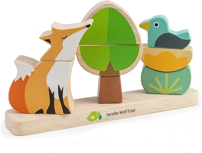 Tender Leaf Toys - Foxy Magnetic Stacker - 8 Piece Wooden Stacking and Balancing Toy & Educational Game with Travel Bag - Develops Strategic Thinking & Fine Motor Skills - Kids 18 Months +