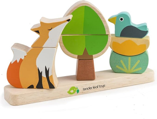 Tender Leaf Toys - Foxy Magnetic Stacker - 8 Piece Wooden Stacking and Balancing Toy & Educational Game with Travel Bag - Develops Strategic Thinking & Fine Motor Skills - Kids 18 Months +
