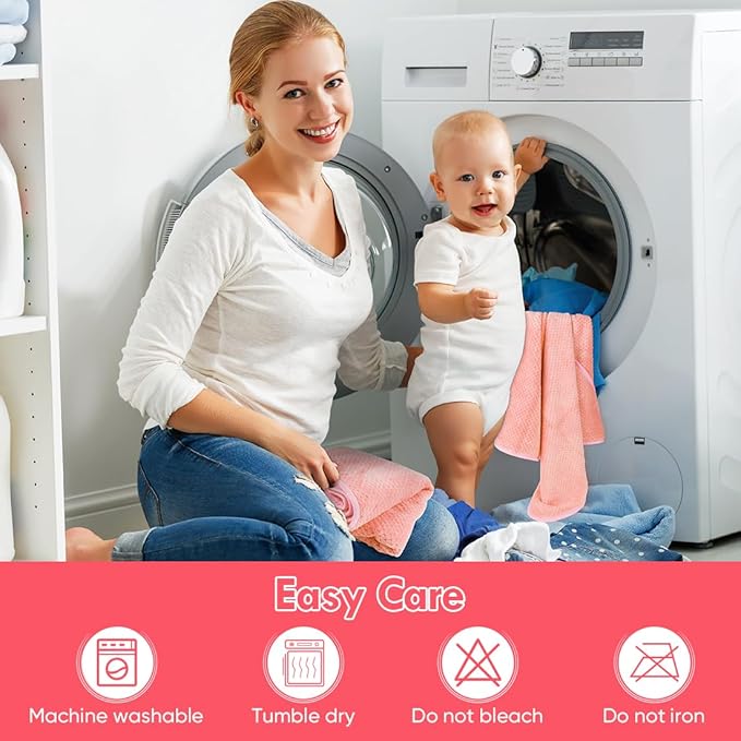 Orighty Baby Hooded Towel with Five Washcloths, 28 x 28 Inch Super Soft Bath Towel with Hood for Babies, Infant, Newborn Essential - Ideal Baby Stuff Registry for Boys and Girls (Pink)