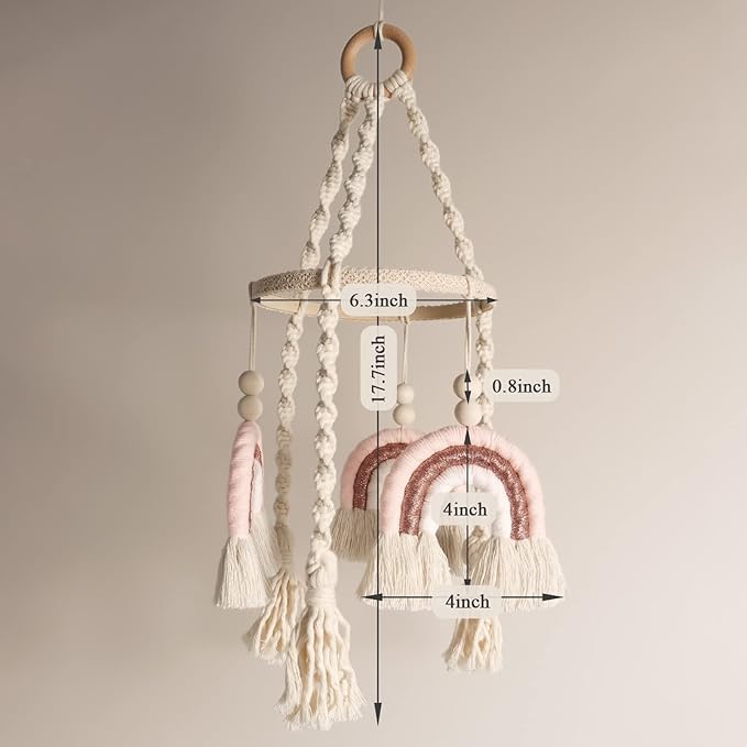 Baby Mobile for Crib - Rainbow Baby Mobile - Crib Mobile for Girls - Boho Crib Mobile - Boho Nursery Decor - Mobile for Bassinet, Pack N Play - Pink