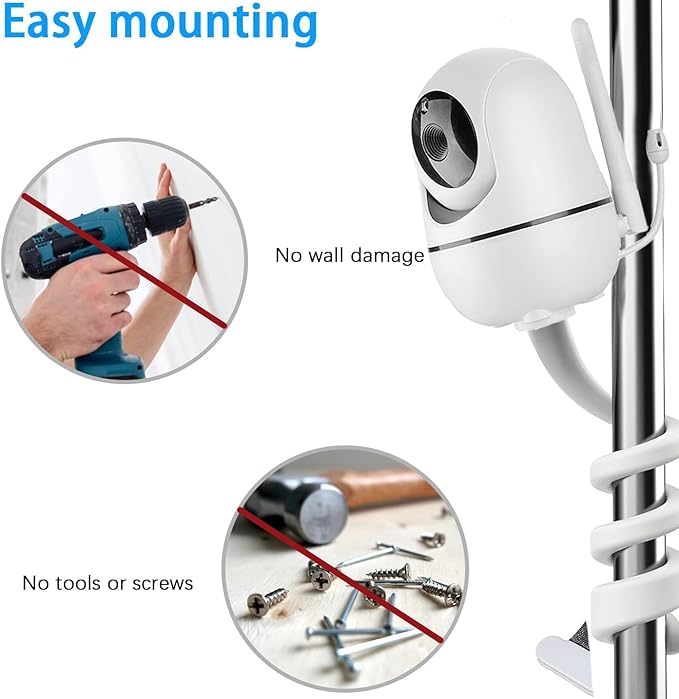 Baby Monitor Flexible Mount for HelloBaby HB65/HB6550/HB6558/HB66/ANMEATE SM935E/SM650|,No Tools, No Wall Damage, Portable with 360° Angle Adjustment (Twist)