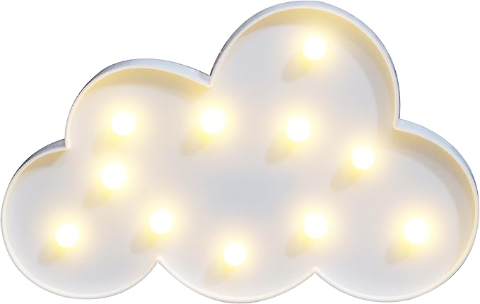 White LED Cloud Marquee Signs, Light Up Cloud Decorative Signs Hanging Hole Nursery Room Night Light for Baby Shower, Party Supply, Christmas Decor-White