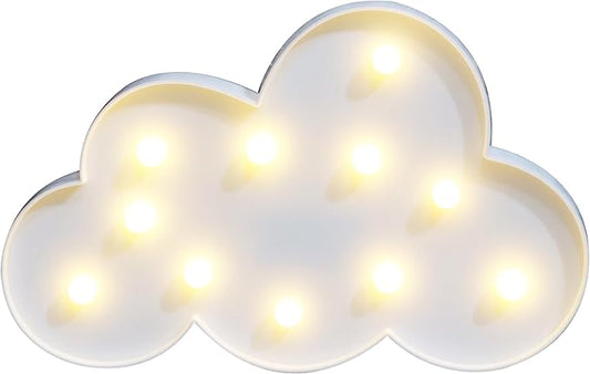 White LED Cloud Marquee Signs, Light Up Cloud Decorative Signs Hanging Hole Nursery Room Night Light for Baby Shower, Party Supply, Christmas Decor-White