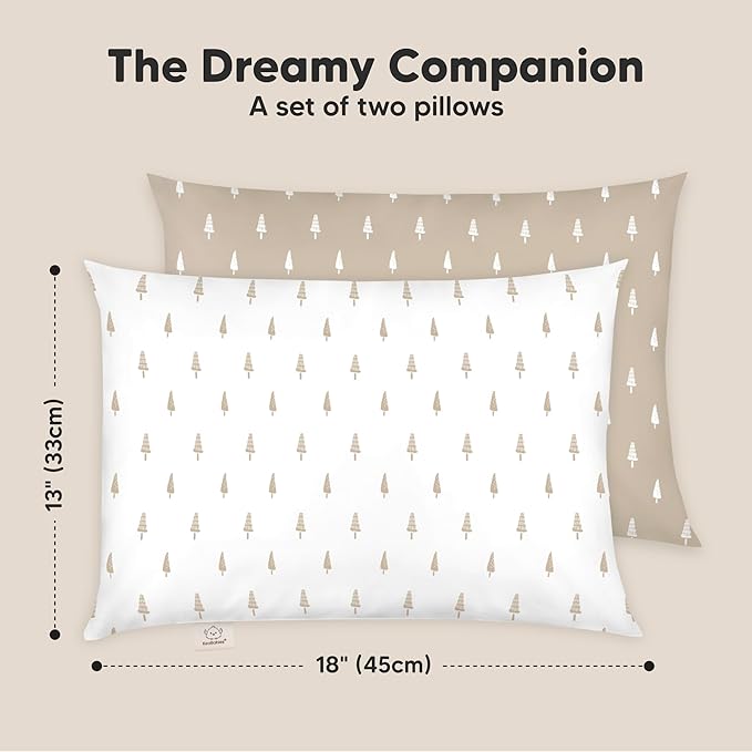 KeaBabies 2-Pack Toddler Pillow 13x18 - Soft Organic Cotton Kids Travel Bed Pillows for Sleeping, School, Nap, Machine Washable, Toddlers 2 to 5, Pillowcase Sold Separately (Pine Tree)