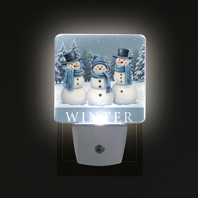 Aslsiy Night Light for Kids Snowmans in Snowy Forest Blue (1) Plug in Wall Lamp LED Dusk to Dawn Sensor Energy Saving Nightlight for Boys Girls Men Women