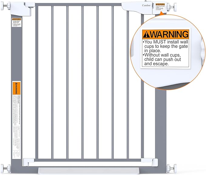 Cumbor 29.7-46" Baby Gate for Stairs, Gifts for Mom-Auto Close Dog Gate for The House, Easy Install Pressure Mounted Pet Gates for Doorways, Easy Walk Thru Wide Safety Gate for Dog, Gray