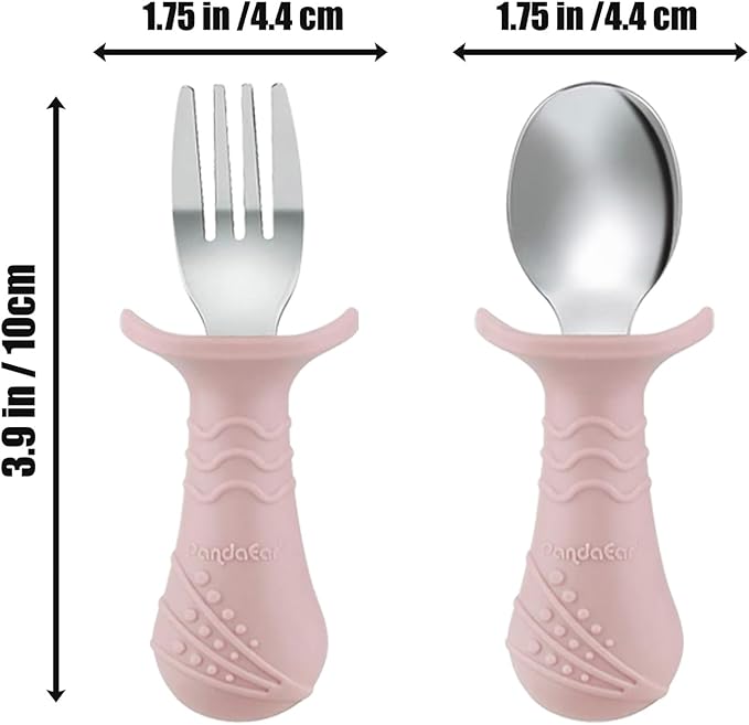 PandaEar Stainless Steel Baby Feeding Set | 2 Divided Suction Plates, 2 Spill-Proof Straw Cups with Silicone Sleeves, 2 Forks & 2 Spoons | Toddler Utensils for Baby Led Weaning, BPA-Free