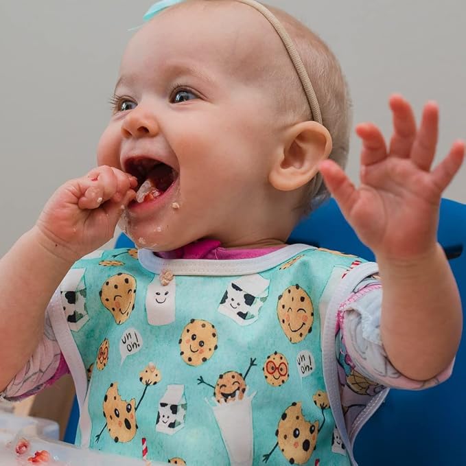 BapronBaby Cookies & Milk Bapron - No Neck Tie Safer Bib for Baby & Toddler - Soft Waterproof Stain Resistant - Machine Washable - Sz Baby/Toddler 6m-3T