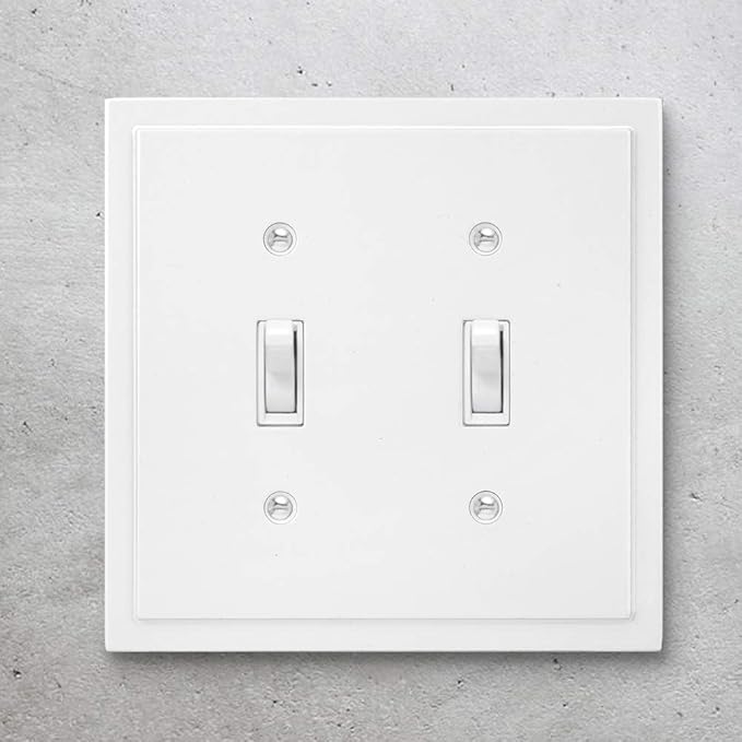 Henne Bery Modern Edge Decorative Wall Plate Switch Plate Outlet Cover, Durable Solid Zinc Alloy (Double Toggle, Pure White)