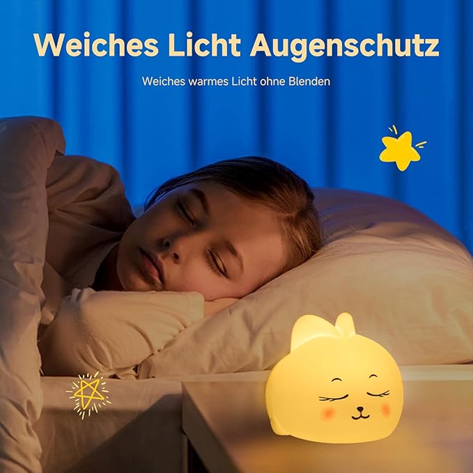 Cute Bunny for Kids Dimmable Baby Room Nightlight, Rechargeable Touch Bedside Nursing Lamp, LED Soft Silicone Novelty Animal Night Light, Halloween Bedroom Decor,Christmas Woman and Kids Gifts
