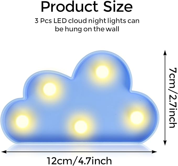 clothmile 3 PCS LED Night Light LED Blue Clound Night Light Can Be Hung on The Wall Kids Room Light, Suitable for Birthday Party Holiday Decoration Baby Room Nursery Decoration