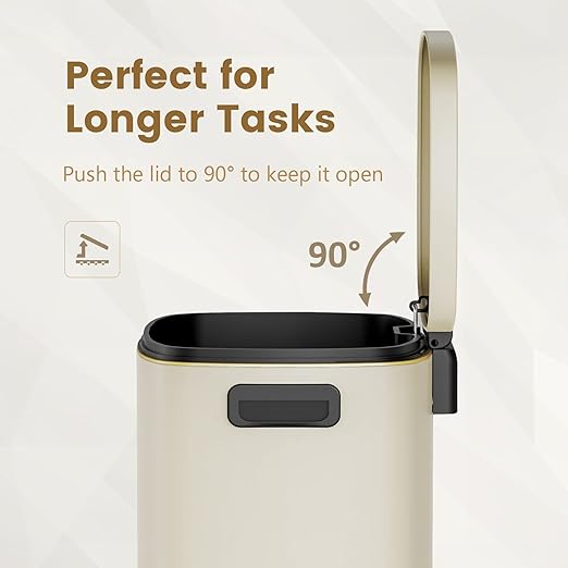 ELPHECO Kitchen Trash Can with Lid Soft Close, 13 Gallon / 50L Stainless Steel Pedal Garbage Can, Heavy-Duty Fingerprint Proof Step Wastebasket with 20 Bags, Removable Bucket, Home Office, Cream Beige
