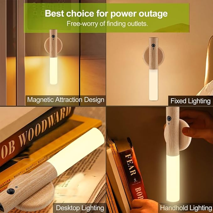 LANDGOO Ash Wood Nursery Night Light - Baby Safe Motion Sensor with 2700K Warm Glow, Rechargeable Wall Mount & Portable for Feeding & Nursery (Child-Safe)