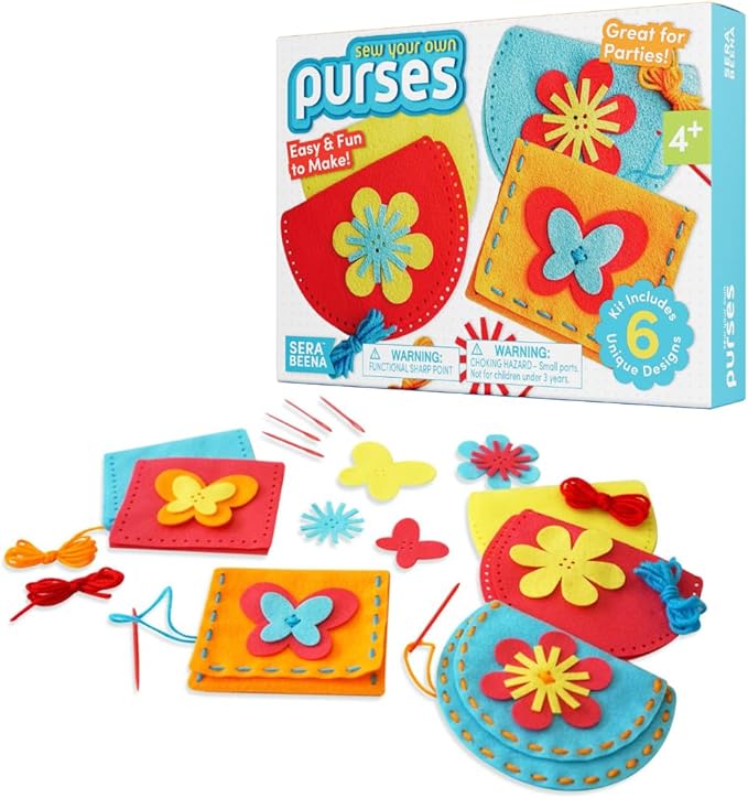 Serabeena Sew Your Own Purses - Sewing Kit for Kids - Felt Crafts for Kids - Sewing Ages 4-8 Plus - Felt Kit - Helps Develop Fine Motor Skills - DIY Kits with 6 Purses & Accessories