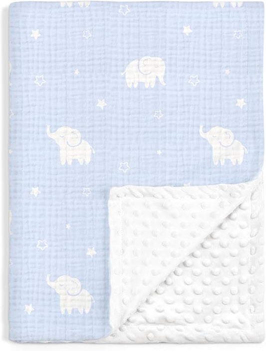 Elephant Baby Blankets for Boys Girls, Soft Nursery Minky Blankets with Muslin and Dotted Fleece Back 30x40 inches, Receiving Bed Quilt for Newborn, Infants, Toddlers