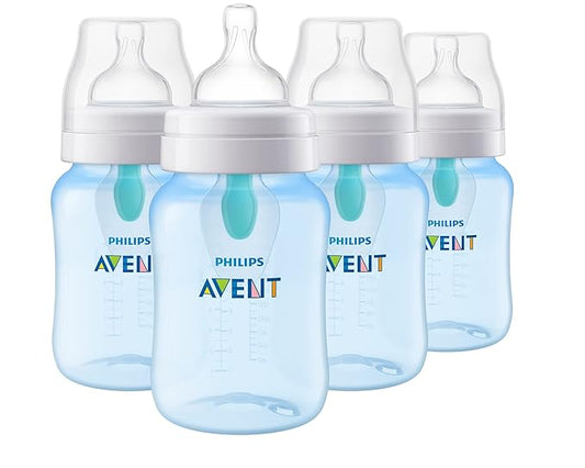 Philips Avent Anti-Colic Bottle with AirFree Vent, 9oz, with Flow 2 Nipples, 1m+, 4pk, Blue, SCY703/24 (Pack of 6)