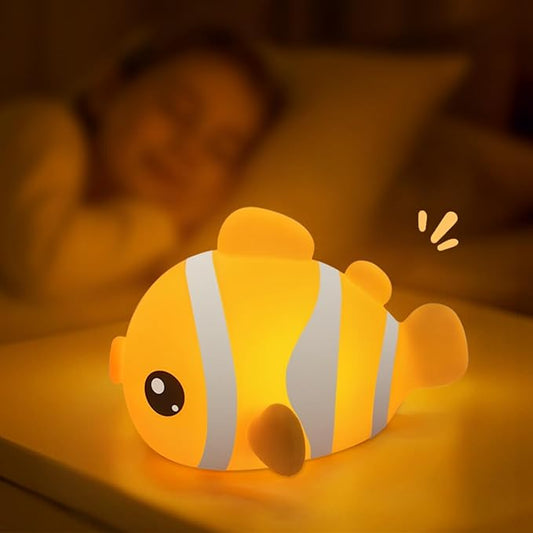Clownfish Night Light for Kids Nursery - Adorable Ocean-Themed Silicone Baby Light with 3-Level Dimmable LED, Portable Toddler Sleep Lamp for Bedroom, Kids Room, Baby Shower & Birthday Gift