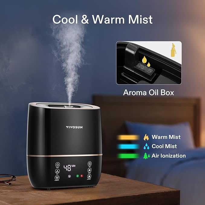 VIVOSUN 2-in-1 Warm and Cool Mist Humidifier, 5L Indoor Ultrasonic Air Humidifier with Essential Oil Tray for Bedrooms, Plants, Offices and Babies