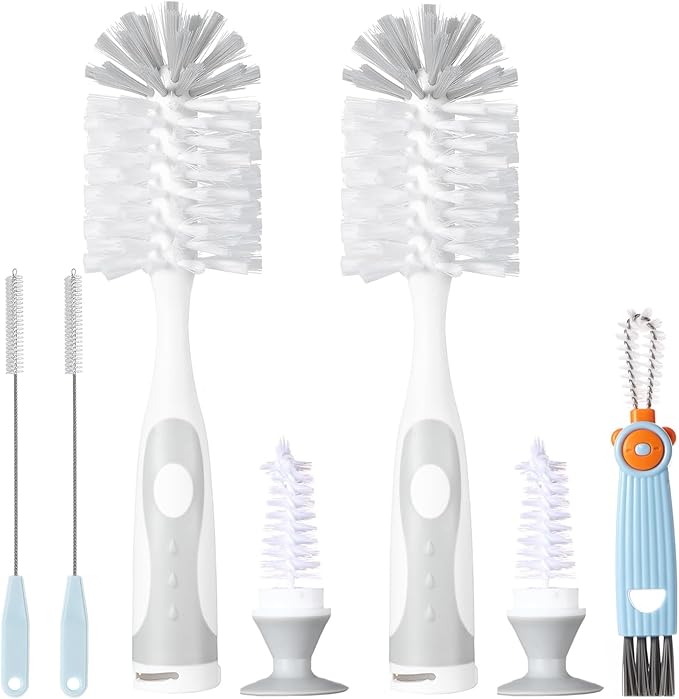 5 in 1 Cleaning Brush Set, Anivona Bottle Brush Cleaner, Multifunctional Cleaning Brush, Water Bottle Brushes for Cleaning Home, Cleaning Baby Bottles, Home Kitchen Cleaning Tools, BPA-Free (Grey)