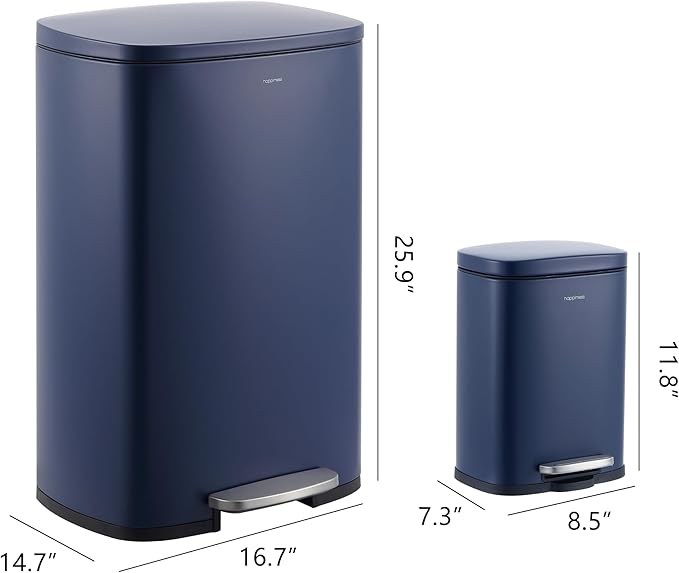 happimess HPM1006J Connor Rectangular 13-Gallon Trash Can with Soft-Close Lid and Free Mini Trash Can, Fingerprint Resistant, Modern, Minimalistic for Home, Kitchen, Office, Bathroom, Denim Blue