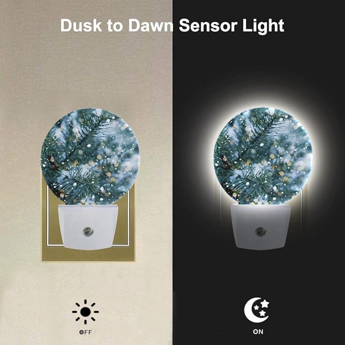 EKOBLA Winter Night Lights Plug into Wall Snowy Pine Tree Branches with Sparkling Light Snowflakes Plug-in Nightlights Home Auto Sensor LED Dusk to Dawn Light for Bedroom Bathroom