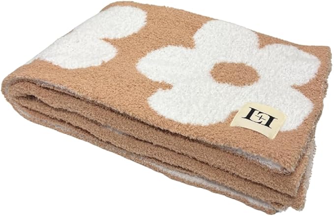 Retro Daisy Flower Baby Blanket 28"x40" - DreamSoft Throw for Crib, Stroller or Car Seat - Soft Receiving Blanket/Newborn Nursery Gift Essential for Toddler, Infant, Kids, Boys & Girls (Cafe/White)