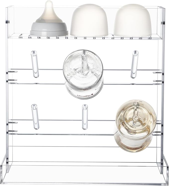 Vertical Baby Bottle Drying Rack, Acrylic Space Saving Baby Bottle Dryer Rack and Baby Accessories Oragnizer for Kitchen Countertop, Quick Drying, Easy Cleanup & Storage, Clear
