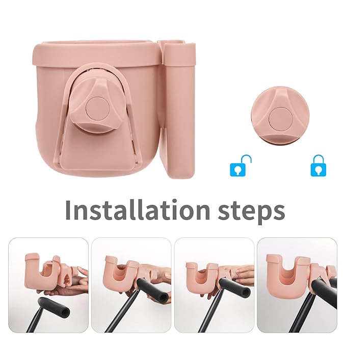 Suranew Adjustable Stroller Cup Holder with Phone Holder for Baby Stroller for Family Members,Pink