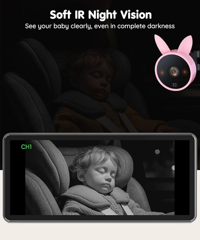 Babyvue BV3PRO 7.2" 1080P HD Dual Camera Car Baby Monitor for 2 Kids, IR Night Vision, Easy Installation, Brightness Adjustment, Car Seat Camera, Ideal Gift for Girls and Pets Monitoring