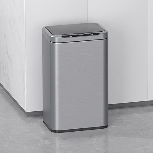 ELPHECO Stainless Steel Office Trash Can Motion Sensor Garbage Can Touchless Smart Trash Can Automatic Waste Bin for Kitchen, Office, Bathroom (Silver, 6.6 Gallons), 2AA