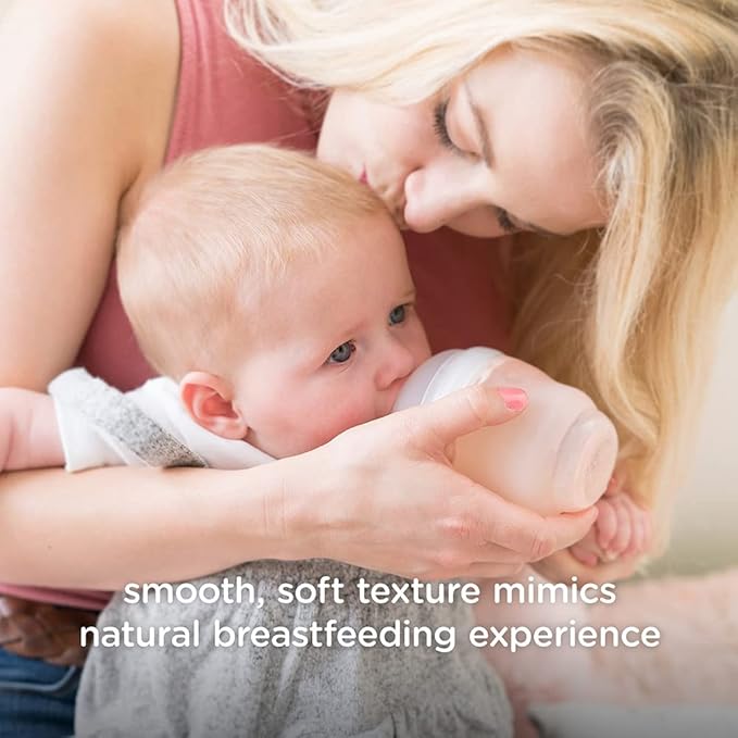 Olababy Gentle Silicone Baby Bottle, Anti-Colic, BPA Free, Easy to Clean and Wide Neck Baby Bottles Best for Breast Feeding Babies 2 Piece Set (4 oz, Sky)