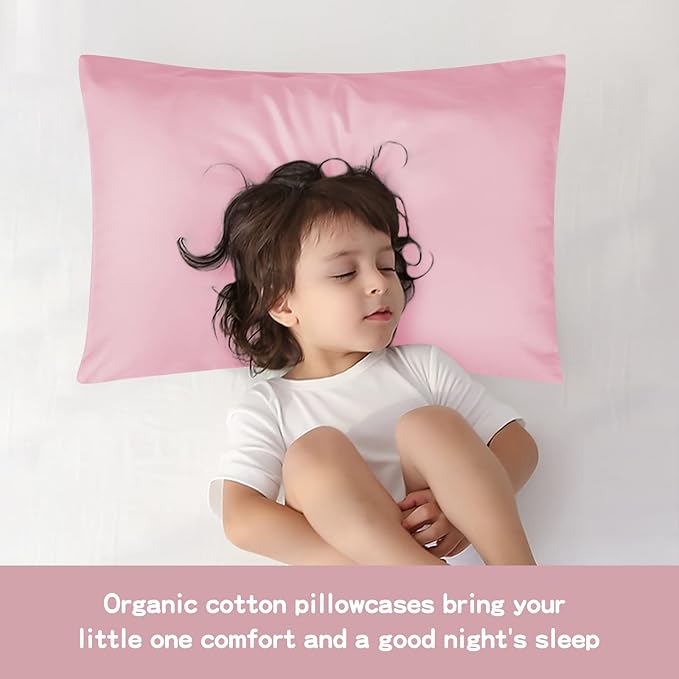 Organic Cotton Toddler Pillowcase 2 Pack, 14 x 20 Travel Pillow Case Cover for Babies, Kids, Boys and Girls, Soft and Breathable Small Pillow Cases with Envelope Closure, Pink