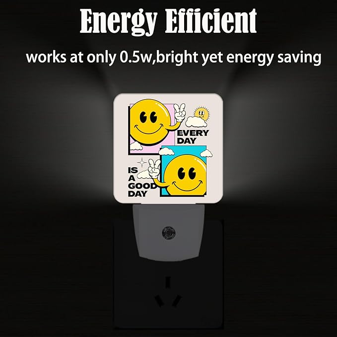 Cheer Smiley Face Night Light,Plug Into Wall Decor for Stairway,Hallway,Kitchen,Dusk to Dawn Sensor Nightlights for Boys/Girls/Women/Men Room Gifts