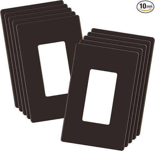 LIDER Matte Finish Decorator Switch Cover, Screwless Wall Plate, Mid-Size 1-Gang 4.88" x 3.11", Unbreakable Polycarbonate Thermoplastic, UL Listed, LSWP-31M-BR10P, Brown, 10 pack