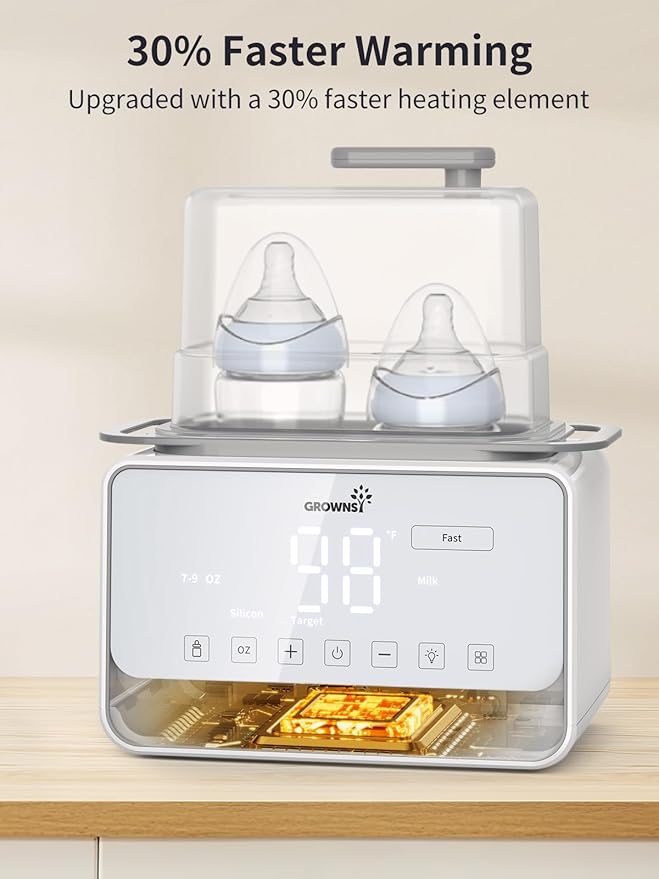 GROWSNY Fast Baby Bottle Warmer, 12-in-1 Milk Warmer with Steam and Water Bath Warming Modes for Breastmilk &Formula, Food Heating,with Thaw, Steri-lize, Egg Boil Function, Fits Most Types of Bottles