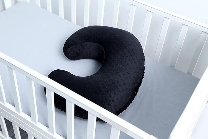 Nursing Pillow and Positioner Breastfeeding and Bottle Feeding, Propping Baby, Tummy Time, Sitting Support for Baby Boy and Baby Girl, with Removable Dots Cover (Black)