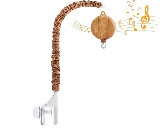 Crib Mobile Arm with Music Box - Imitation Wood - 23 Inch Mobile Arm for Crib - Crib Mobile Motor Battery Operated - Volume Control - 9 Lullabies - Crib Toys Attachments - Holder for DIY Clamp Mobile
