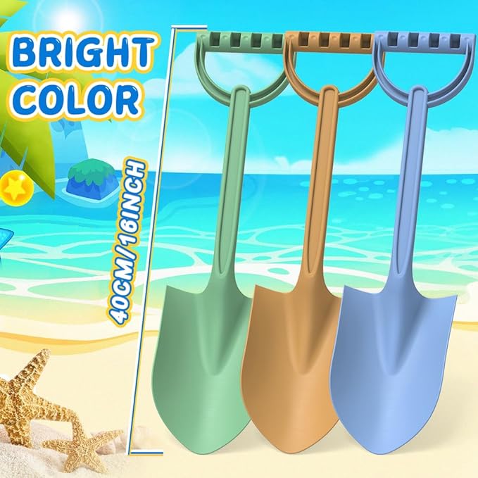 3PCS Beach Shovel Sandbox Toy, 16 inch Heavy Duty Shovel Garden Digging Bath Water Pool Toy for Kid Adult, Garden Digging Sand Toy Camping Travel Beach Essential