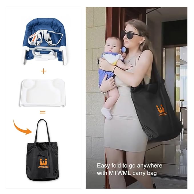 MTWML Hook On High Chair with Tray,Portable Baby High Chair That Attaches to Table,Clip On Fast Table High Chair for Babies and Toddlers.Baby Feeding Seat for Table and Counter to Travel (Pure-Blue)