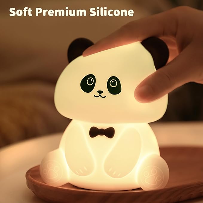 Cute Panda Night Light, LED Squishy Night Lamp, 7 Colors Dimmable Nursery Nightlight for Kids, Rechargeable Touch Lamp, Dorm Decor, Kids Funny Gifts (Panda)