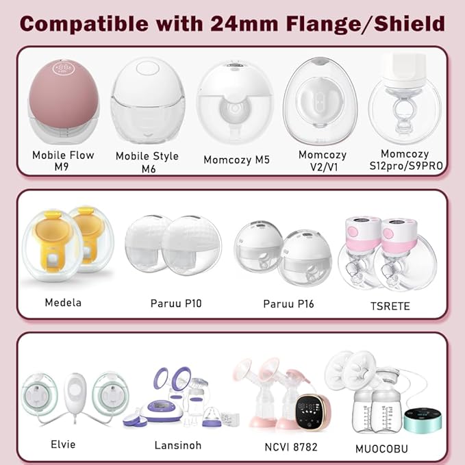 Flange Insert 8PCS 15mm Compatible with Momcozy M9/M6/M5/S12 Pro/V1 Pro/V2 pro, Spectra/Medela/Elvie/NCVI/TSRETE/eufy/Lansinoh/Paruu/MomMed Breast Pump 24mm Shields/Flanges (8pcs-15mm)