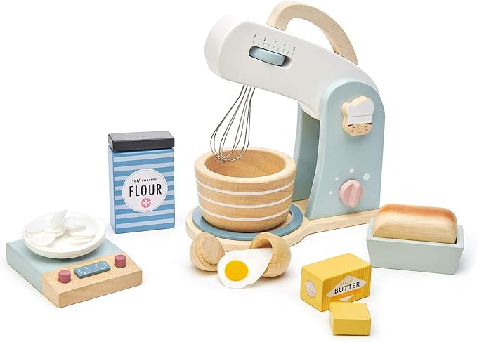 Tender Leaf Toys - Mini Chef Home Baking Set - 27 Pcs Wooden Baker's Mixing Set - Classic Toy for Pretend Cooking - Develops Social, Creative & Imaginative Skills - Learning Role Play - Age 3+