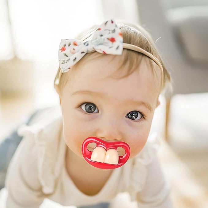 6PCs Funny Pacifier Infant Pacifier Cute Kissable Lips and Gentleman Mustache Teeth Pacifier Soft Silicone Cute Pacifier Design with Kiss Lip for Babies and Toddlers Shower Gift Unisex-BPA Free