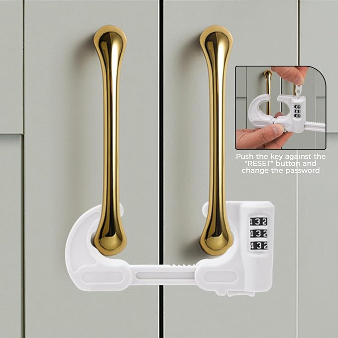 4 Pack Cabinet Locks with Combination Baby Proof Cabinet Door Lock Multifunctional Adjustable Child Safety Lock Knobs Door Lock for Home Refrigerator Doors Cabinet Knobs Double-Door Cabinet (White)